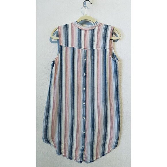 Anthropologie Cloth and Stone Dress Womens Medium Striped Linen Blend Fringe Hem - Picture 5 of 7